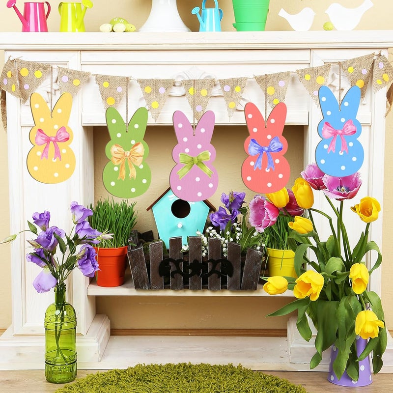 Sophena Large Size 7 inch Wooden Easter Ornaments to Paint, Wooden Rabbit Bunny Happy Easter Cutouts DIY Blank Unfinished Round Spring Wood Discs Ornament for Crafts Hanging Decorations 10PCS - Image 5